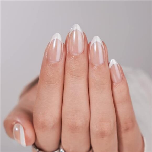Tip Press-On Nails – White Almond Medium, 30 Soft Gel Nails in 15 Sizes - Picture 1 of 7
